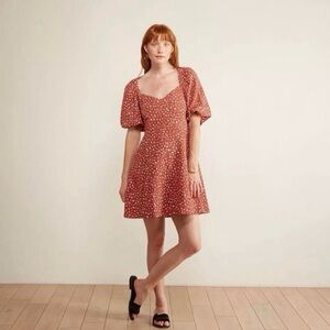 The Odells/Free People Red Floral Puff Sleeve Dress - Size XSmall